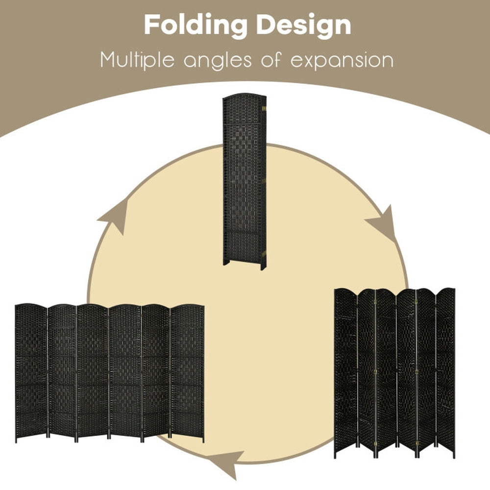 Spaco 6-Panel Weave Folding Fiber Room Divider Screen, 6.5 Feet Ultra-Large Room Divider, Room Divider Screen with Stable Construction for Indoor, Black