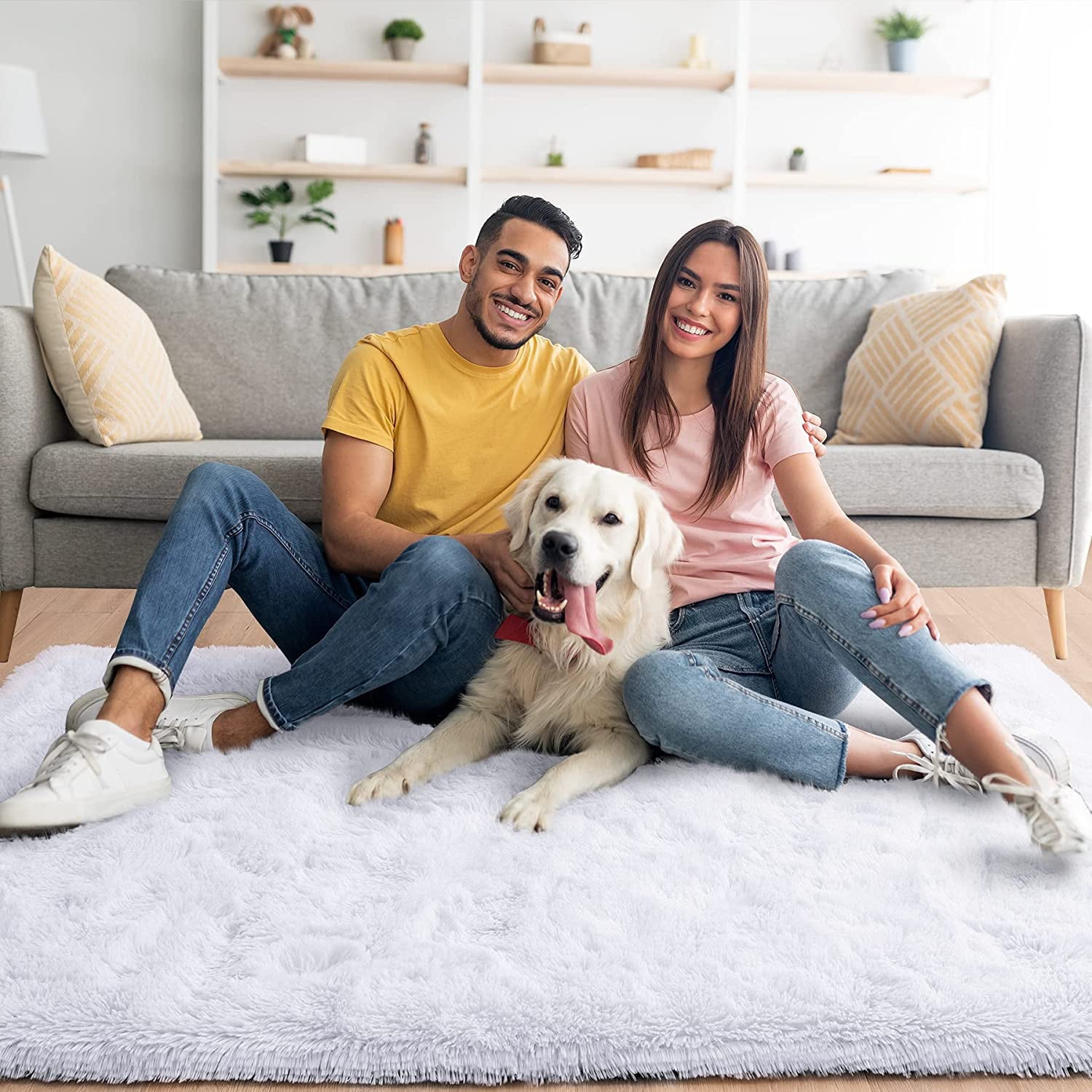 Junovo Super Soft Fluffy Area Rugs Modern Shag Rug for Bedroom Living Room,Cute Carpets for Kids Nursery Girls Home Dorm,9'x12',White