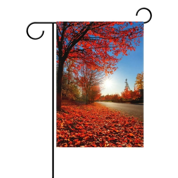 POPCreation Autumn Red Leaf Garden Flag Fall Tree Outdoor Flag Home