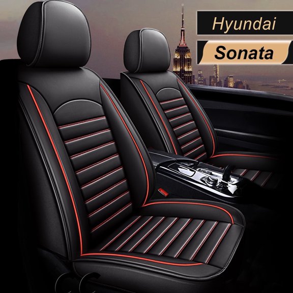 AOMSAZTO Fit Hyundai Sonata 2007-2021 Black & Red Car seat Cover 5-seat Faux Leather Full Set Compatible Airbag