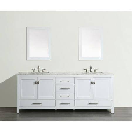 Eviva Aberdeen 83.3 in. W x 22 in. D x 35 in. H Vanity in White with Carrara Marble Vanity Top in White with White Basin