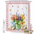 thumbnail image 2 of Shower Curtain for Bathroom Watercolor Easter Patterns Flowers Waterproof Bath Curtains Shower Curtains with Hooks,Pink White Plaid Bathroom Curtain Privacy Drapes for Bathtubs Toilet 72x72in, 2 of 9