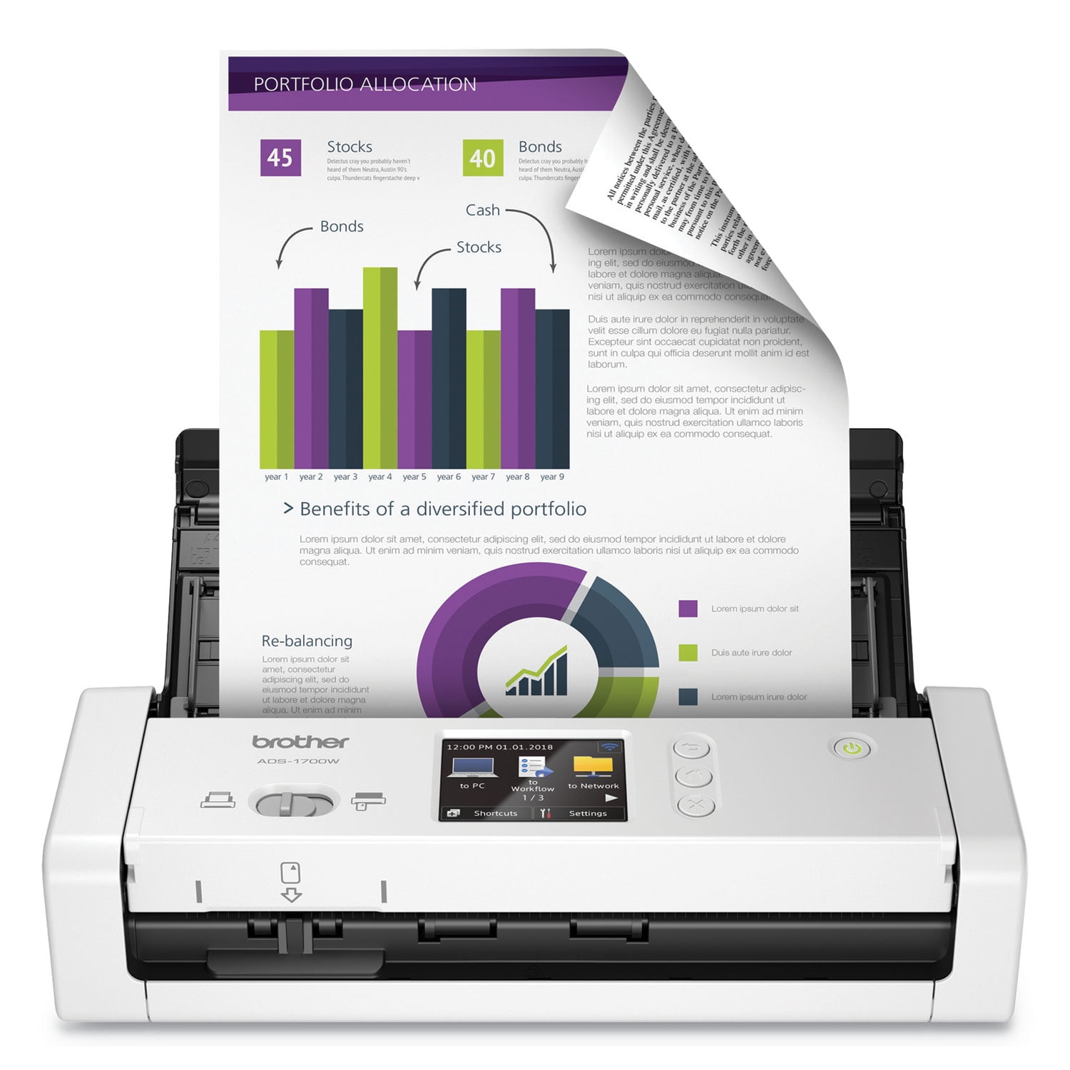 Brother ADS-1800W Wireless Compact Desktop Scanner, Scan Speeds of Up to 30ppm, 2.8" Color Touchscreen
