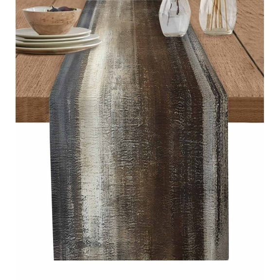Abstract Brown Table Runner-Cotton Linen- 36 Inch Holiday Dresser Scarves, Modern Graffiti Art Neutral Textured Tablerunner for Kitchen Coffee/Dining Bedroom Home Living Room Dinner Scarf Décor 13x36