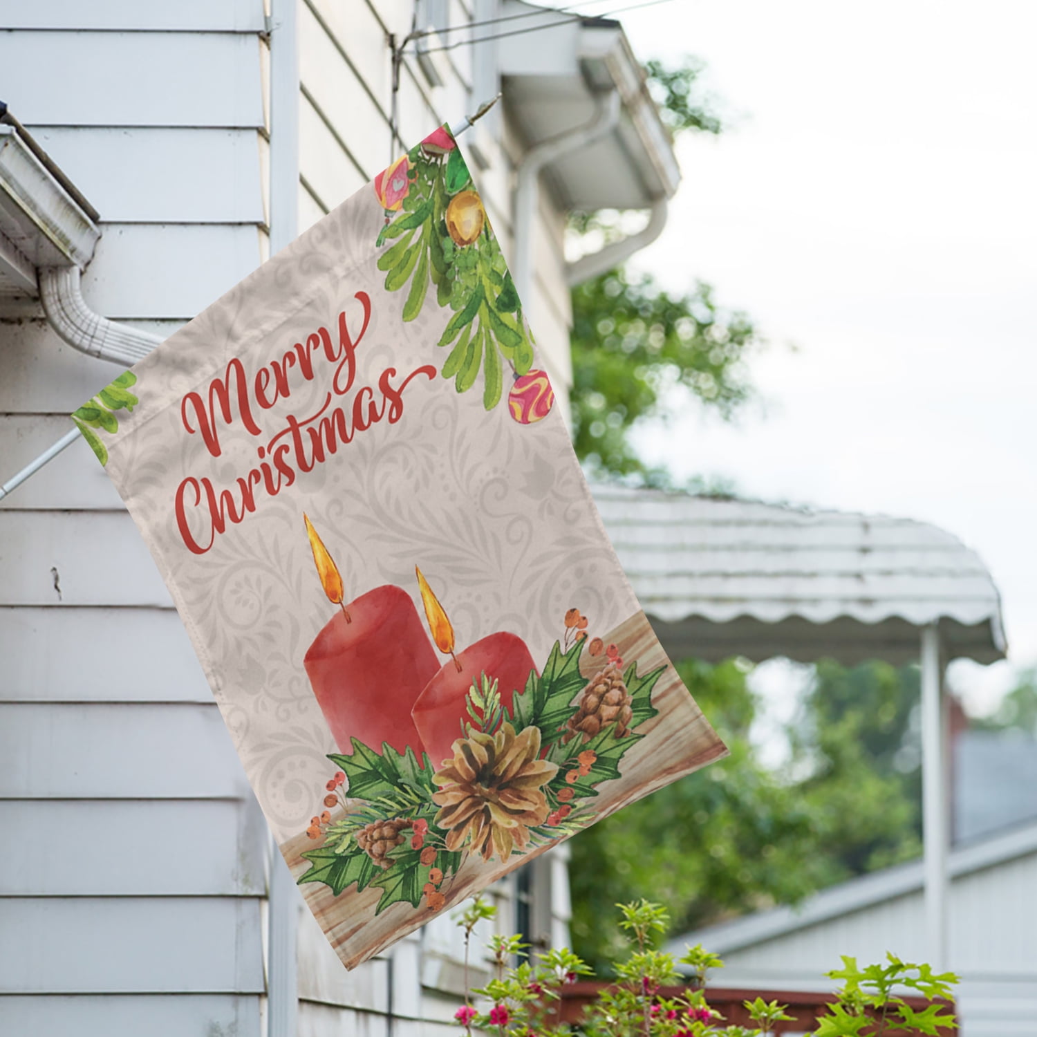 America Forever Merry Christmas Candles House Flag, 28 x 40 inch Double Sided, Red Lit Candles Holly Banner, Holiday Outside Decorations Yard Flag, Christmas Seasonal Outdoor Decor