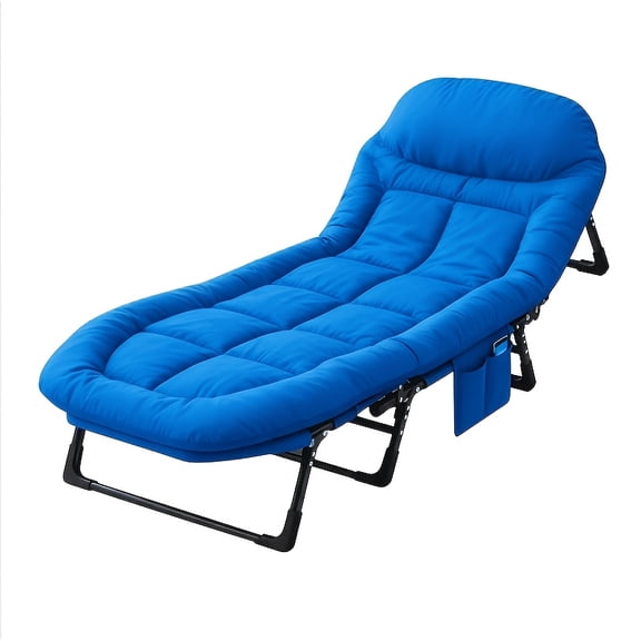 Camping Cot with Mattress and Headrest, 70 in Folding Bed for Adults, Blue Travel Cot
