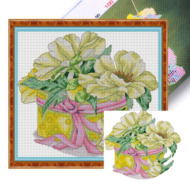 Hilo Algodón para Bordar Punto Cruz Peonía Impreso 14CT 37x43cm Amarillo