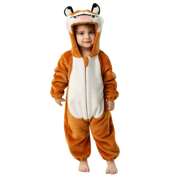 Odeerbi Infant Boys Girls Animal Dress Up Clothes Flannel Fleece Jumpsuits Winter Thermal Hooded Rompers Infant Cute Bodysuit Long Sleeve Hooded Onesie Infant Clothes Orange