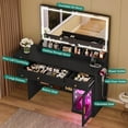 thumbnail image 3 of Vanity Desk with Large Mirror and LED Light, Power Outlets, Makeup Vanity Table with Foldable Countertop, Dressing Table with RGB Cabinet, 3 of 6