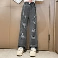 thumbnail image 2 of YONGHS Girls Jeans Wide Leg Baggy Trousers with Pockets Loose Fit Distressed Denim Pants Dark Gray 15-16, 2 of 4