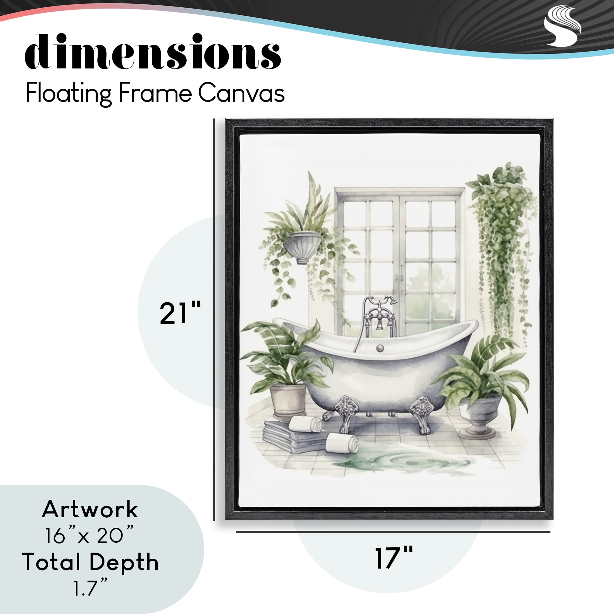 Lush Greenery Bathtub & Window Black Framed Floater Canvas Wall Art, design by Lettered and Lined