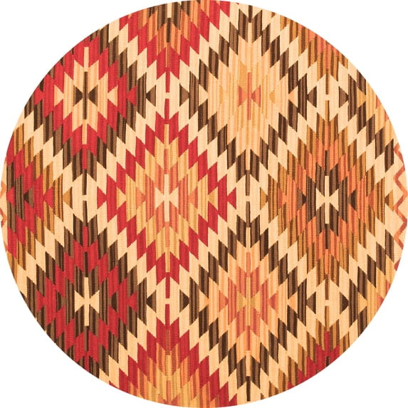 Ahgly Company Indoor Round Abstract Orange Contemporary Area Rugs, 8' Round