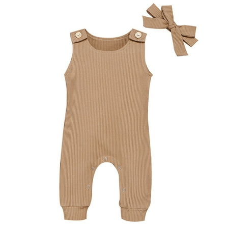 

Mikilon Newborn Infant Baby Girl Boy Solid Ribbed Button Romper Jumpsuit Hairband Outfit Pajama Onesie for Baby Girls 0-6 Months Brown on Clearance