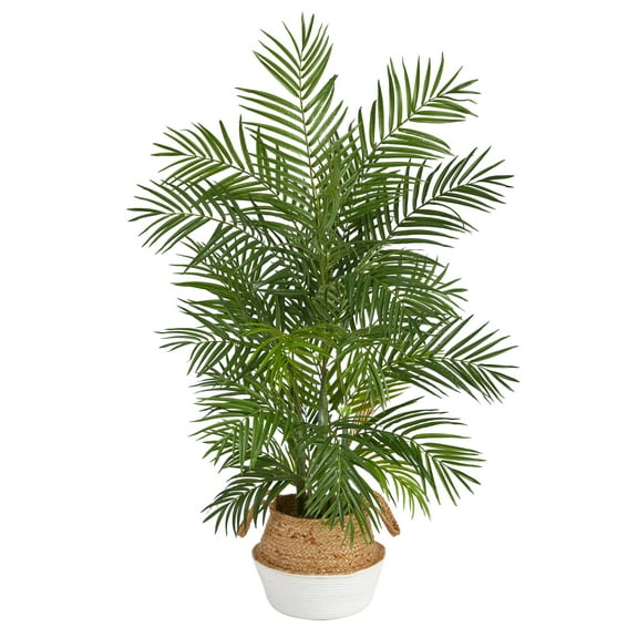 Boho Chic 4" Artificial Areca in Natural Jute Planter, by Nearly Natural