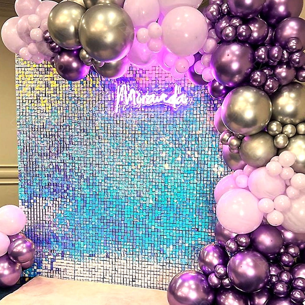 30PCS Iridescent Blue Sequins Wall Panels 6x5FT Holographic Laser Blue Shimmer Backdrop Panel for Birthday Baby Shower Wedding Decor