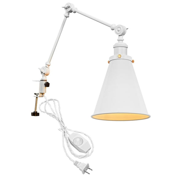 Kiven Dimmable Clamp Lamp, 1-Light Aluminum Nightstand Lamp with Flexible Swing Arm, 8.2FT Plug in Cord, Industrial Decorative Clip-on Desk Lamp for Bookshelf Office Bedside,White