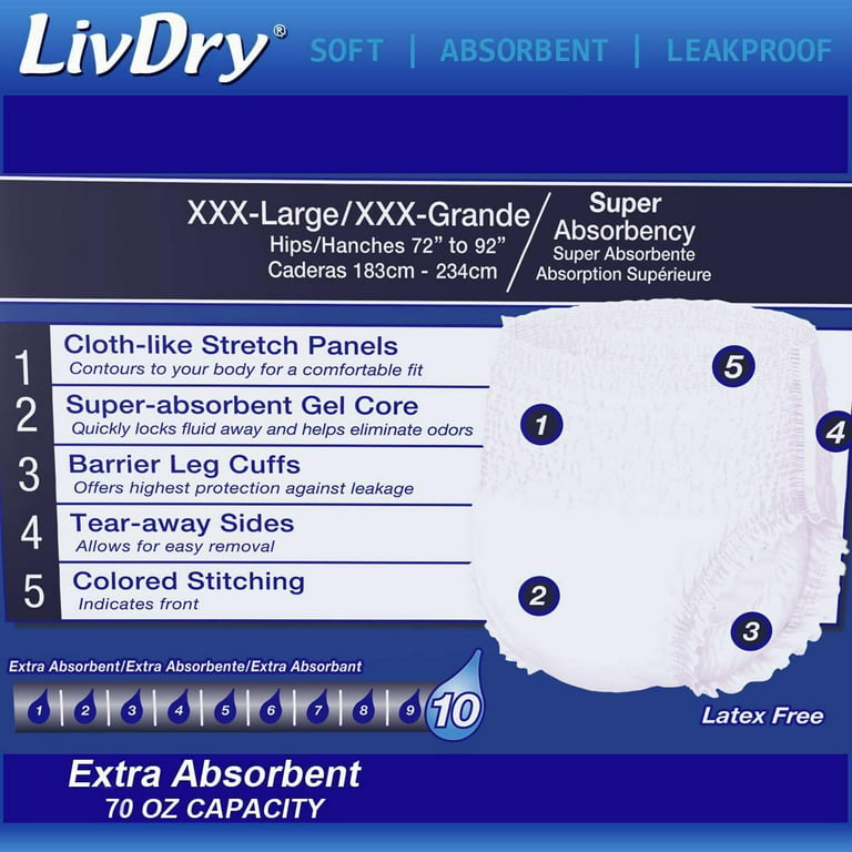 LivDry 3XL Overnight Adult Diapers for Women and Men, Incontinence  Underwear (XXX-Large, 40-Pack)