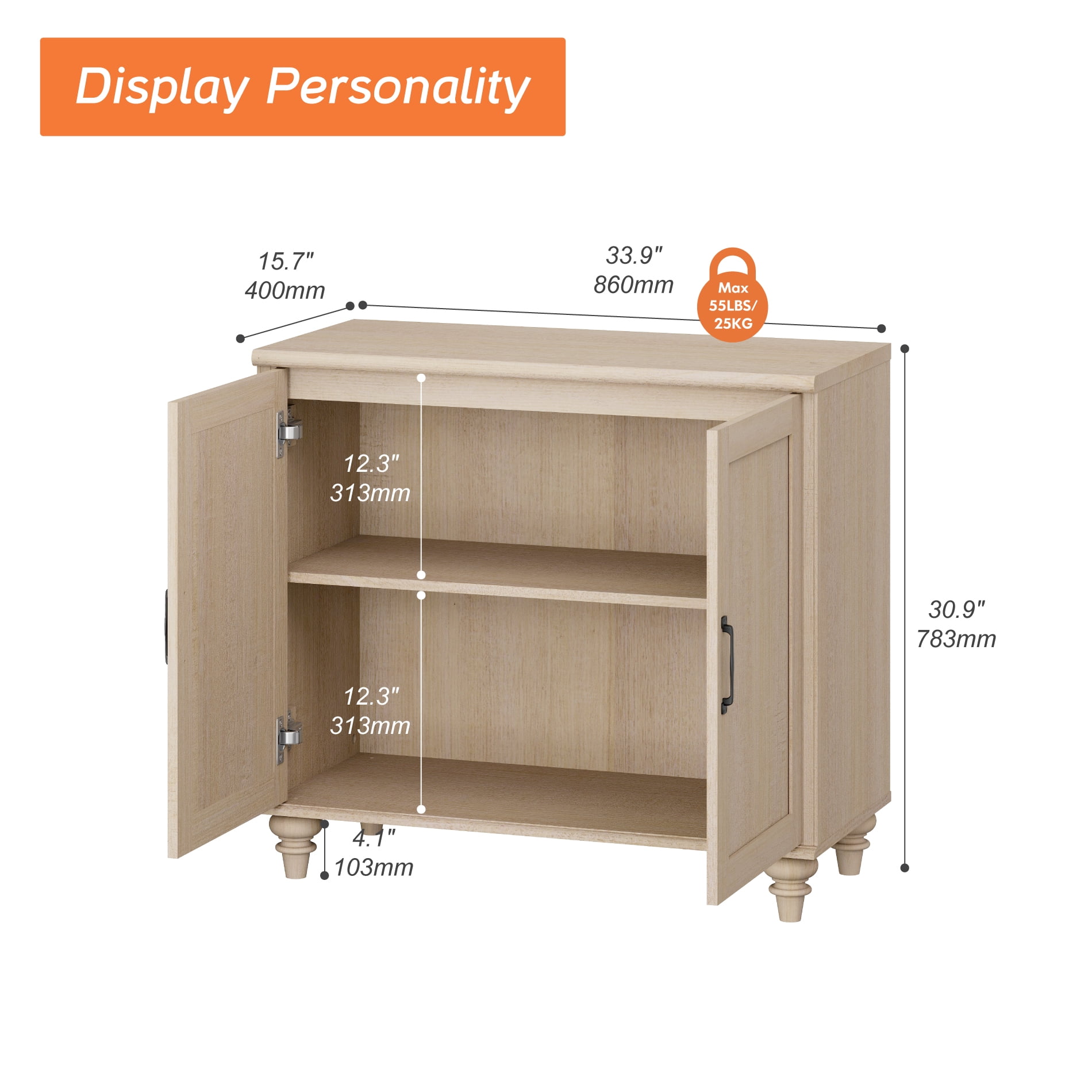 Farmhouse TV Stand For 43 Inch TV With 2 Wood Doors, Wood Universal TV Stand With Storage Cabinets, Entertainment Center TV Console Table For Living Room, Bedroom, Beige