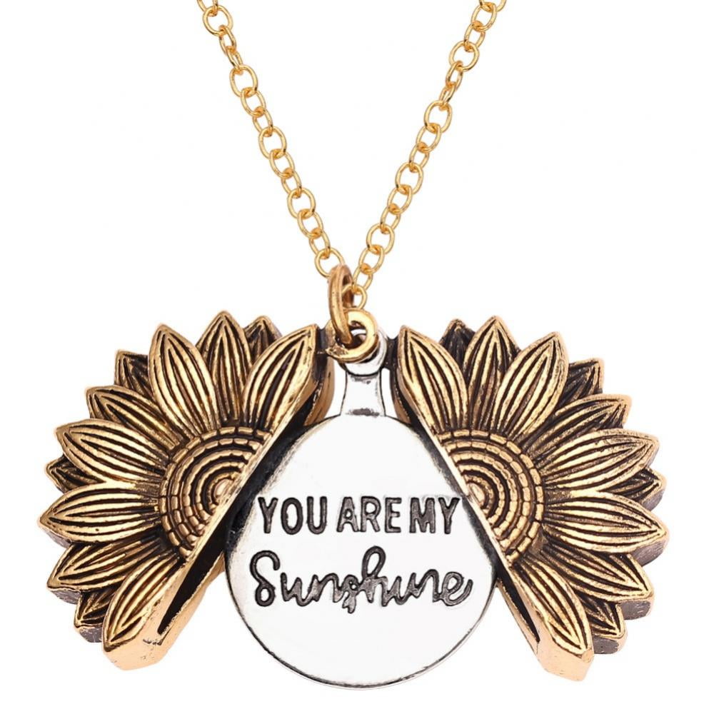 YOUFENG You are My Sunshine Necklace Sunflower Locket Necklace That Holds Pictures Heart Locket Pendant
