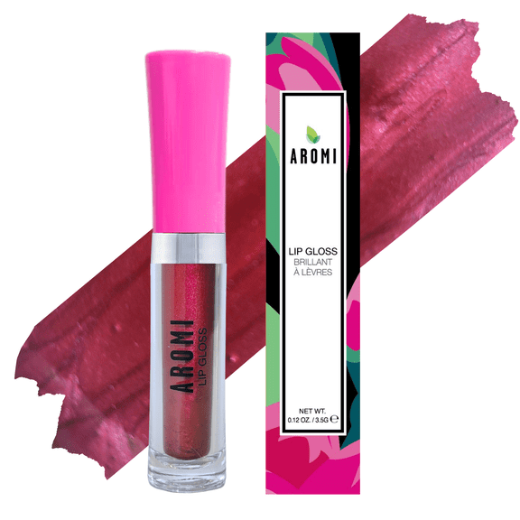 Aromi Maroon Lip Gloss | Dark Red Lip Color for Women, Glossy, Shimmery, High-Shine (Ruby Red)