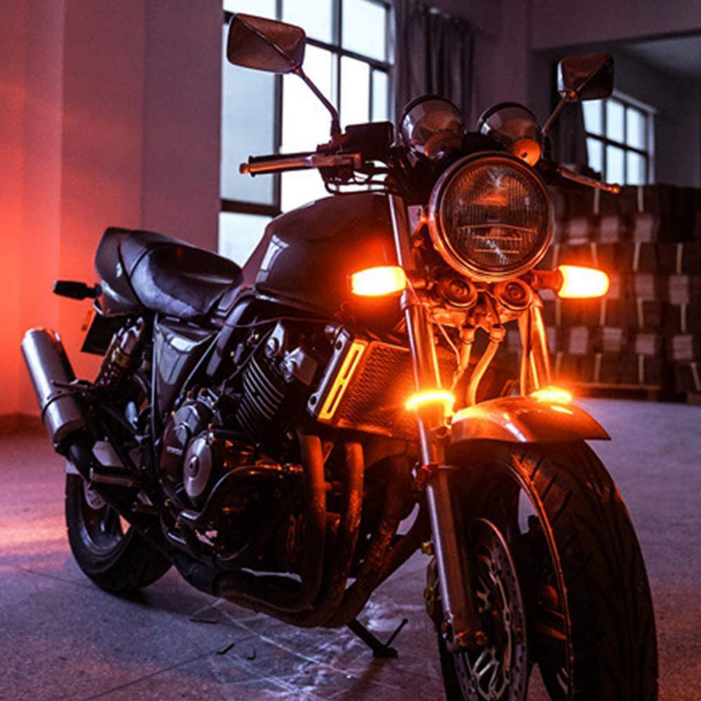 2Pcs Universal Motorcycle Fork Turn Signal Brake Light Dual Amber Red LED Strips 