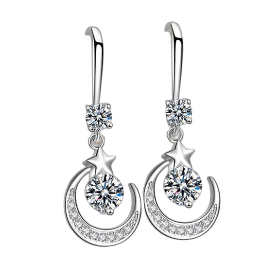 DESIGNICE 2026 New Star Earrings Star Moon Design Hypoallergenic Earrings for Women Sparkling Diamonds Dangle Earrings for Women White
