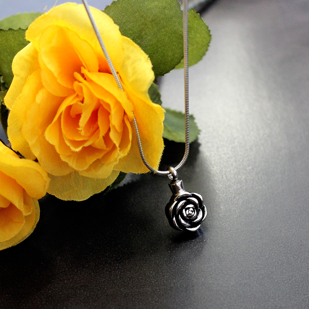 Lovely Rose Cremation Urn Necklace for Ashes Holder Cremation Jewelry Memorial Necklace Ash Urn Keepsake with FREE Funnel Kit and Velvet Jewelry Box