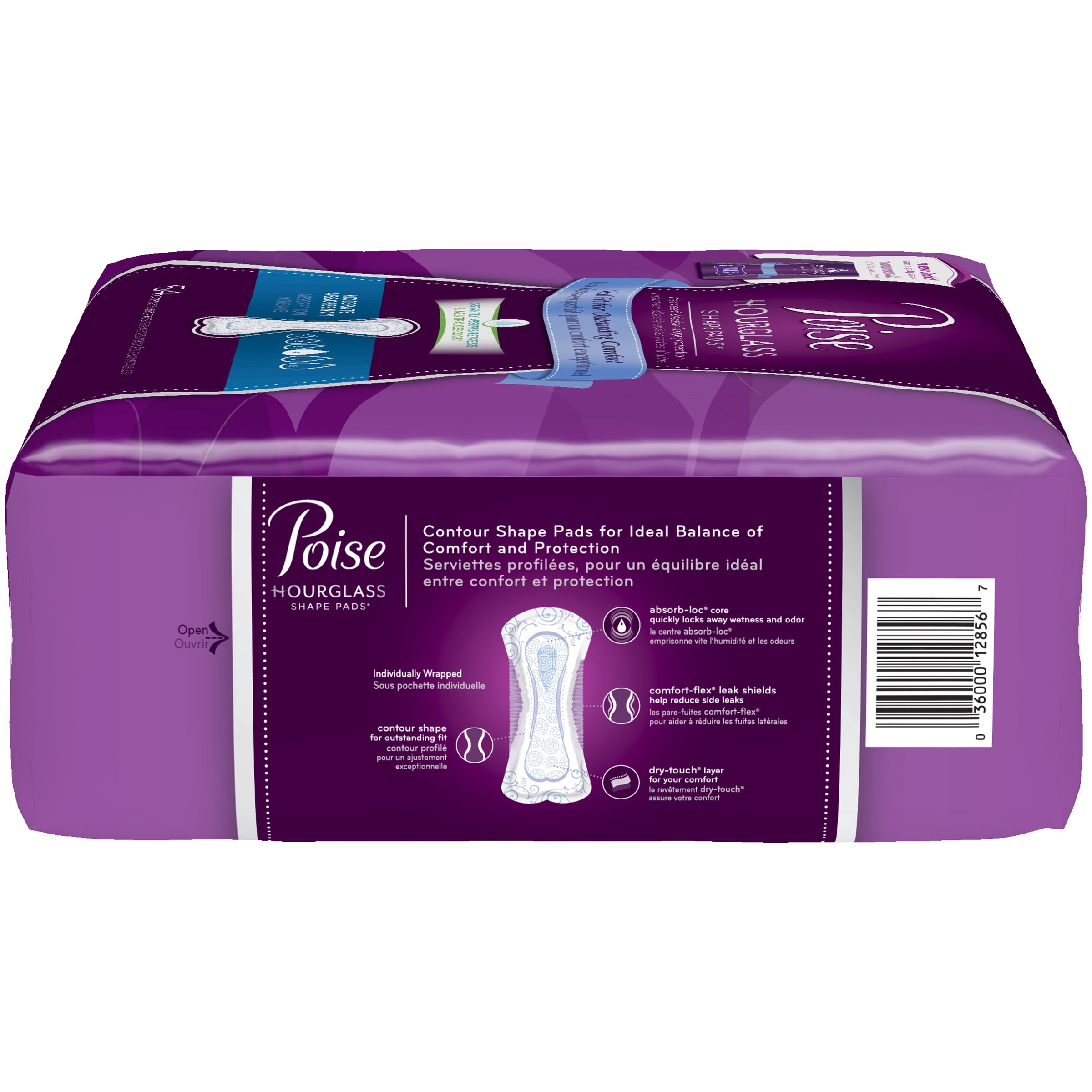 Poise Hourglass Shape, Moderate Absorbency Incontinence Pads, Regular Length sz 4 54 ct.