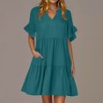 thumbnail image 2 of Vestido de Verano de Manga Corta para las Mujeres una Línea de Playa Casual, Bolsillos de Primavera Suelto Vestido de Poliéster, 2 of 9