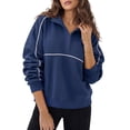 thumbnail image 2 of Lightweight Sweatshirt for Women Half Zip V Neck Fashion Long Sleeve Pullover Tops Oversized Casual Outfits Clothes Dark Blue L, 2 of 7