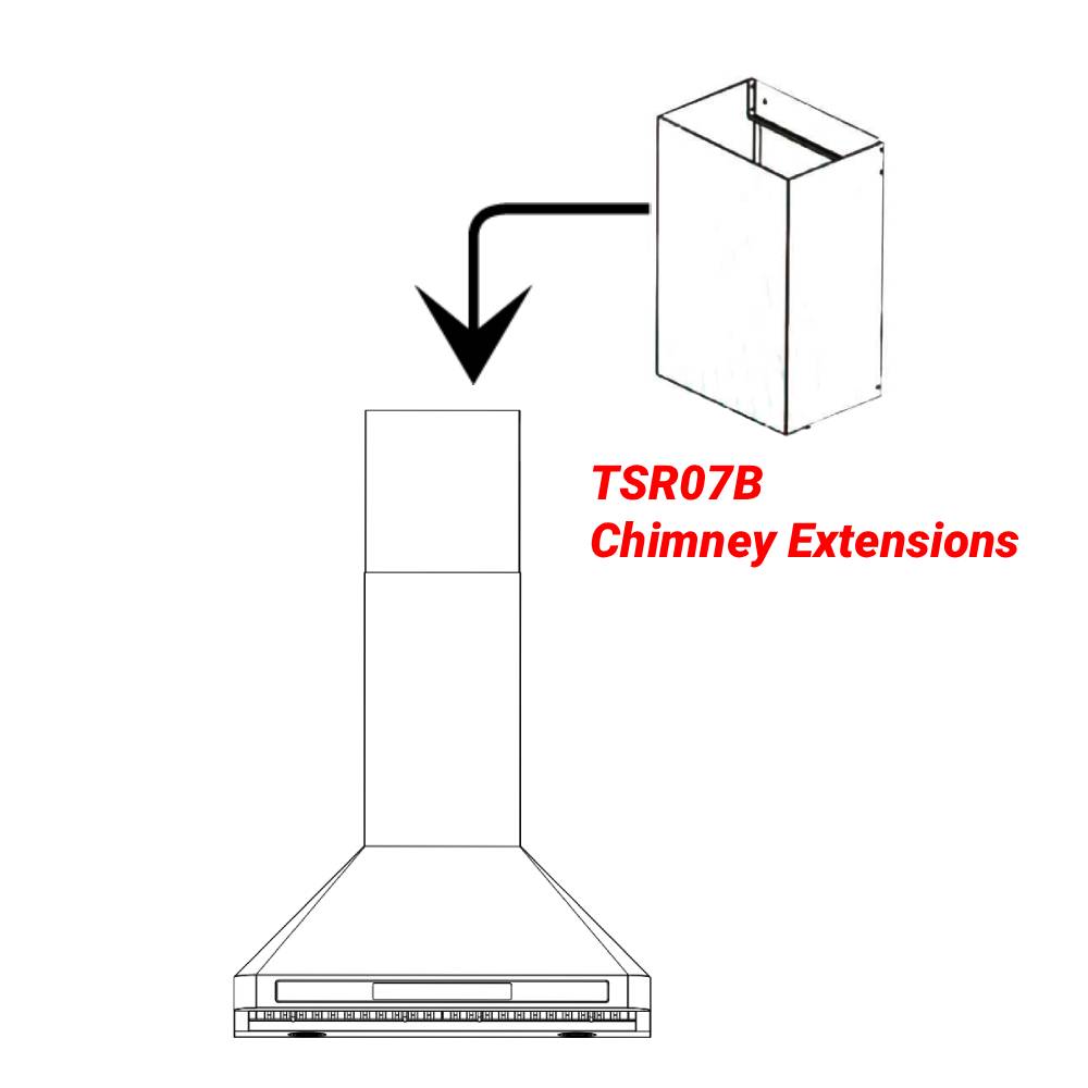 BRANO TSR07B Series Flue Extension Kit for 9-10 Ft Ceilings - 15.75 inch Chimney Range Hood Accessory in Stainless Steel (Model: 07BChimney)