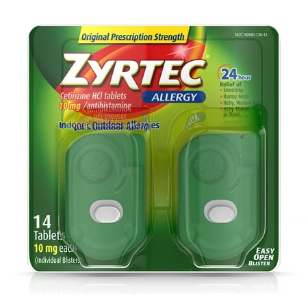 Zyrtec Prescription-Strength Allergy Medicine Tablets With Cetirizine, 14 Count, 10 mg