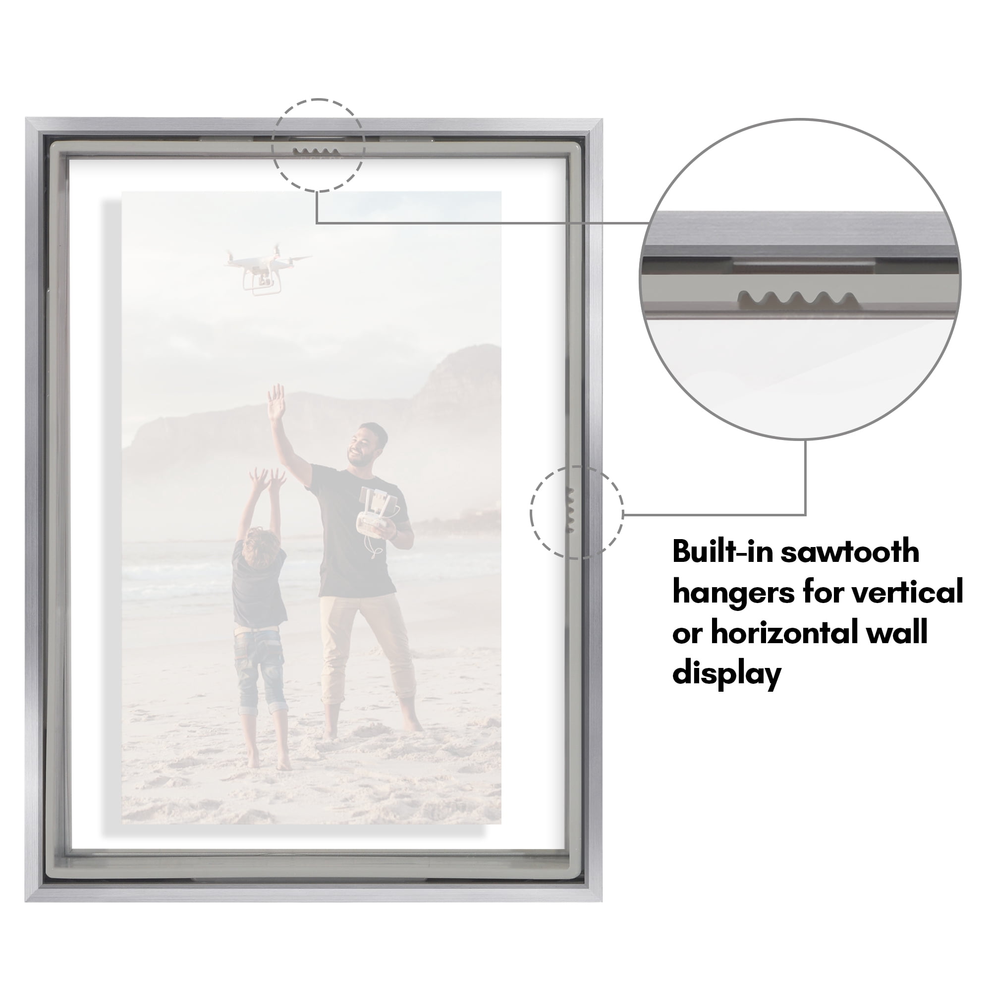 Americanflat 5x7 Picture Frame with Shatter-Resistant Glass Aluminum Floating Display Photo Signature - Silver