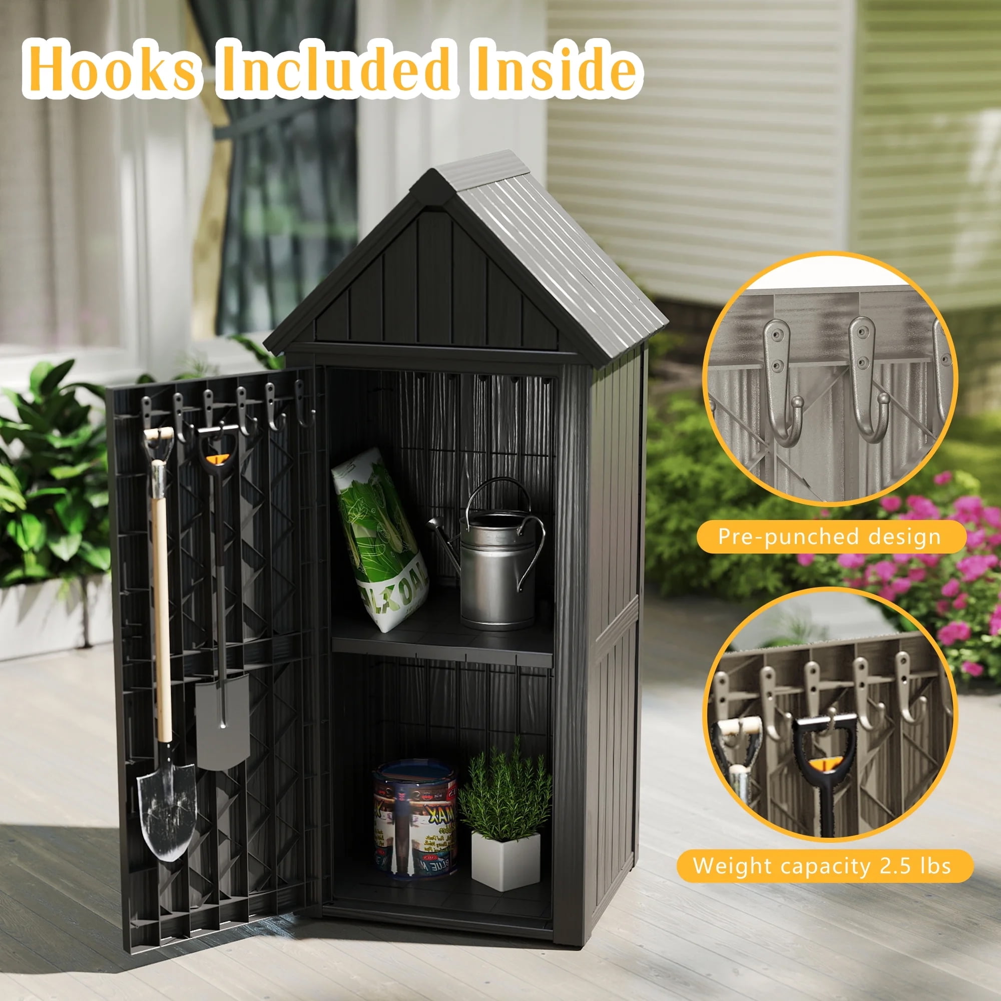Outdoor Storage Shed, Waterproof Resin Garden Tool Shed, Heavy-Duty Weather-Resistant Cabinet for Patio, Backyard, or Garage