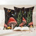 thumbnail image 3 of Mushrooms Outdoor Waterproof Pillow Covers, Butterfly Botanical Country Plants Black Decorative Square Throw Pillowcase Sofa Cushion Sham for Patio/Couch/Chair, 24"x24" 2 Pack, 3 of 8