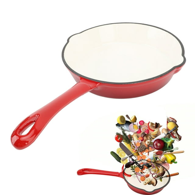 Poêle en Fonte Émaillée avec Poignée Pratique, Idéale pour Diverses Méthodes de Cuisson