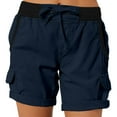 thumbnail image 2 of YUGYXL Womens Cotton Cargo Shorts Drawstring Short Pants with Pockets Dressy Elastic Waist Hiking Pants Outdoor Summer Shorts Navy S, 2 of 8