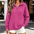 thumbnail image 3 of Klisyaur Womens Cable Knit Sweaters Long Sleeve Collared Zip Up Pullover Tops Loose Comfy Casual Warm Fall Winter Sweater, 3 of 6