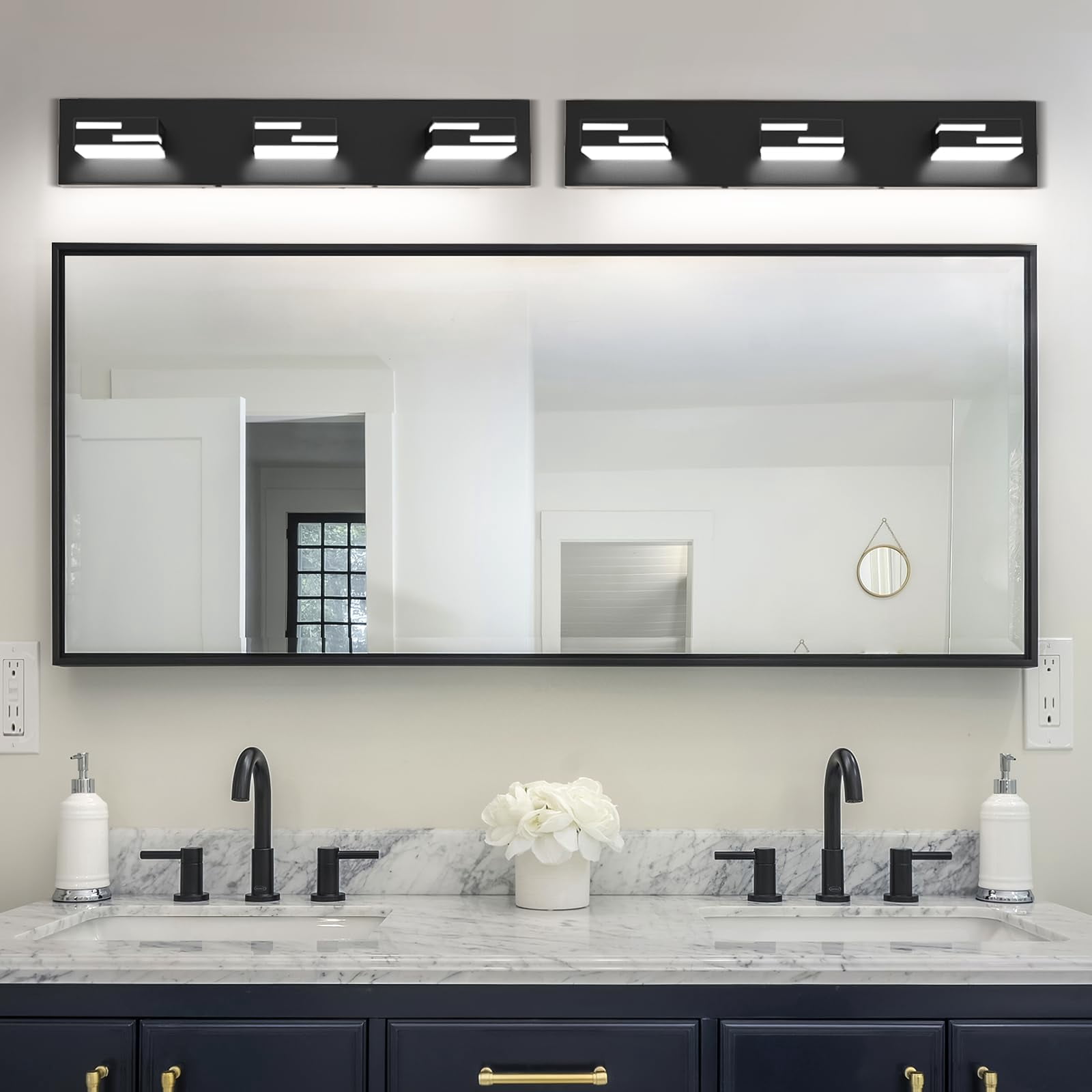 Led Modern Bathroom Vanity Light Fixtures 3-light 22-inch 5cct Dimmable Matte Black Lights For Lighting Over Mirror  With 360° Rotatable Acrylic Heads
