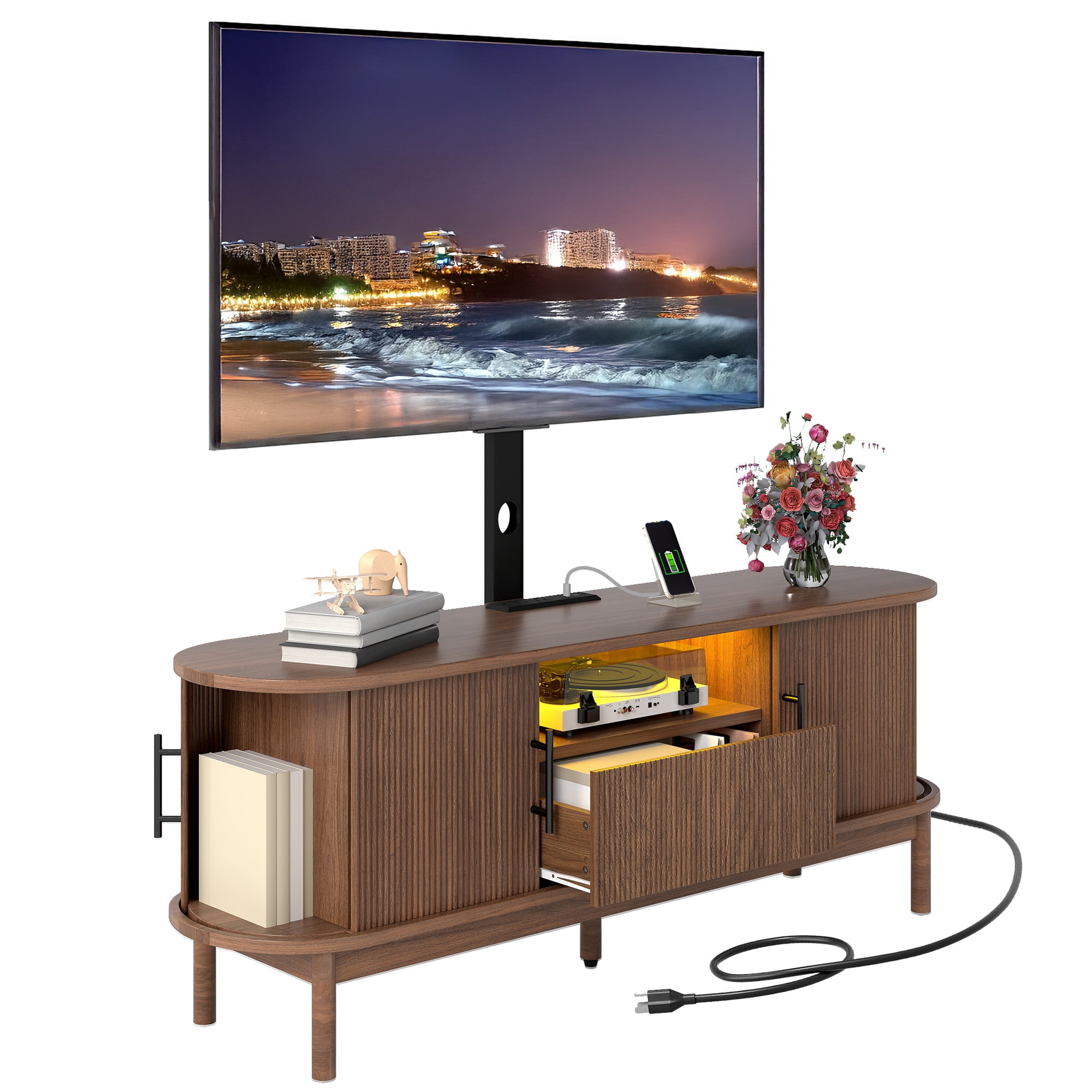 Uforic Modern TV Stand for 32-70 inch,Entertainment Center with LED Light& Door,Media Console Table