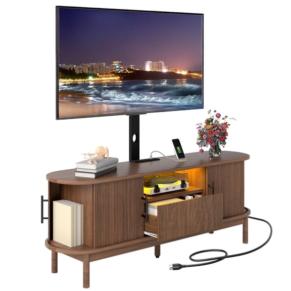 Craftian Modern TV Stand for 32-70 inch,Entertainment Center with LED Light& Door,Media Console Table