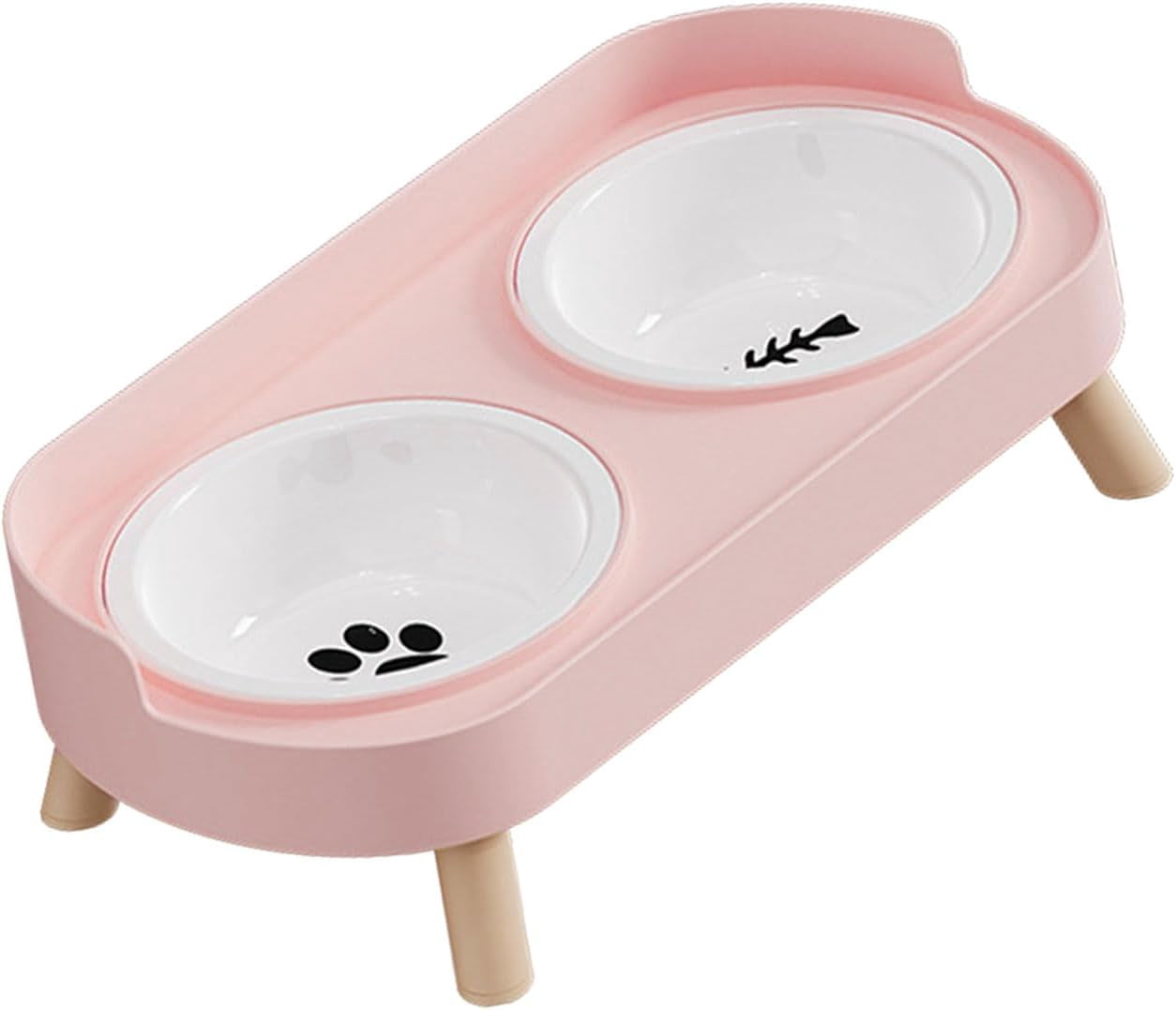 Ceramic Double Bowl Dog Cat Feeder, Food and Water, Dishwasher Safe
