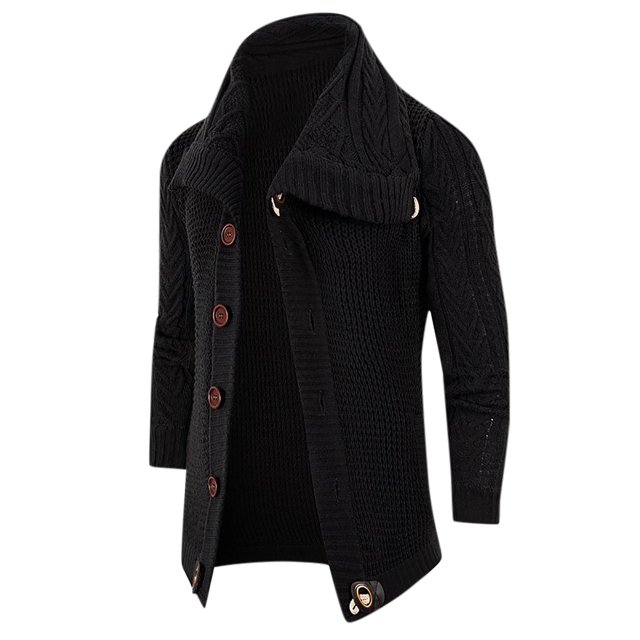 Awdenio Men's Casual Solid Color Long Sleeved Thickened Cardigan Jacket Sweater