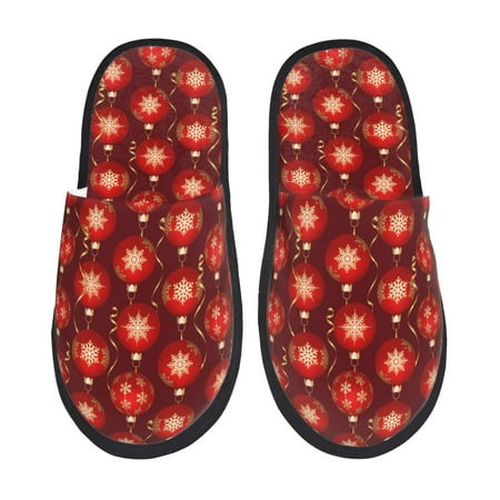 Balery Christmas Red Balls Slient Indoor Furry Fleece Comfort House Shoes Soft Non-Slip Home Shoes Cotton slippers House Slippers-- Medium