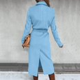 thumbnail image 4 of CCRFTGI Pea Coats for Women Casual Belted Woolen Blend Trench Mid Long Pea Coats Trendy Lapel Collar Coat Winter Overcoat with Belt Light Blue S, 4 of 8