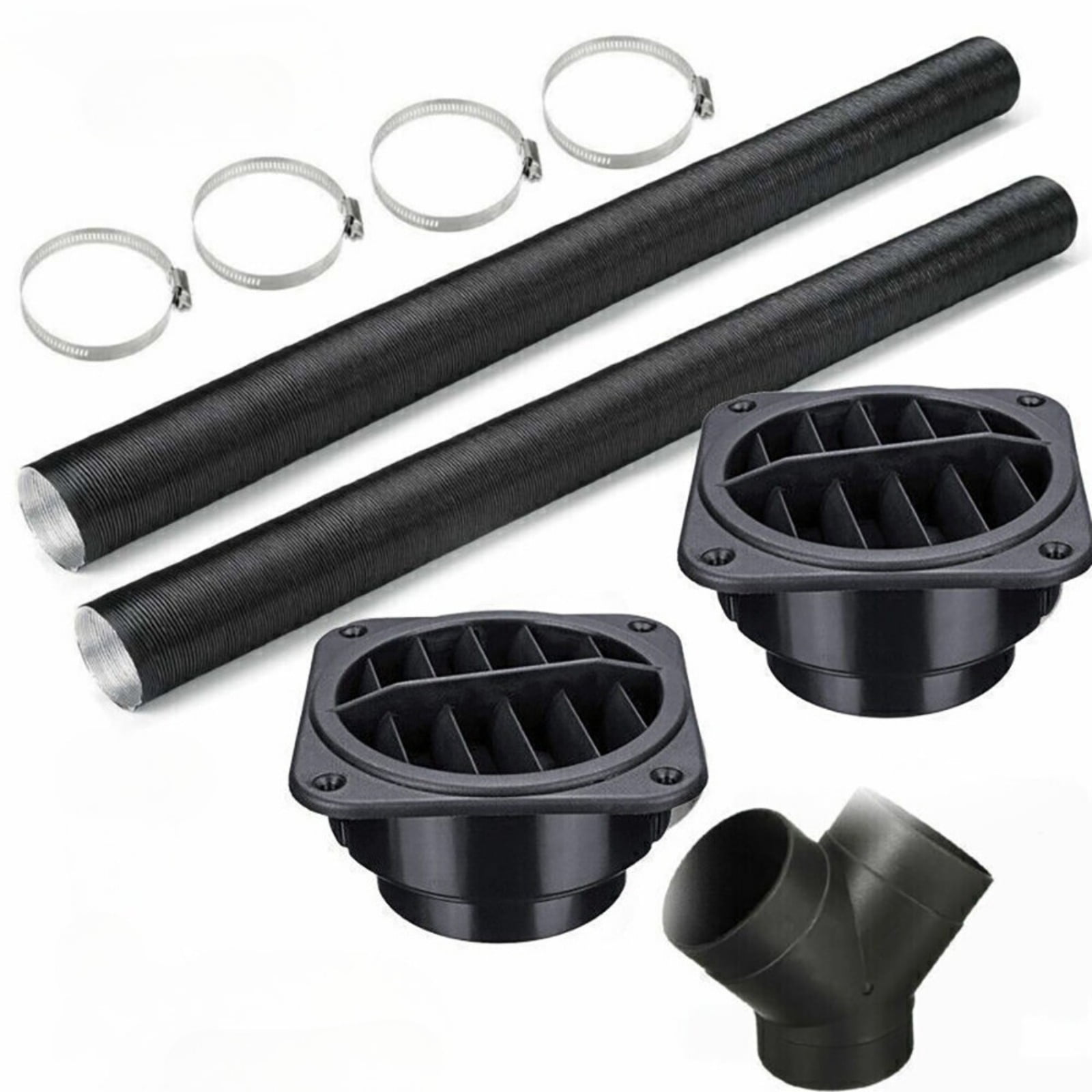 75mm Diesel Parking Heater Warm Air Vent Kit with 2 Flexible Duct Hoses 1 Y Shape Connector 2 Square Air Outlets and 4 Clamps
