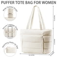 thumbnail image 2 of Puffer Tote Bag for Women, Large Capacity Lightweight Quilted Shoulder Bag, Waterproof Handbag for Work, Travel, Gym, Beige, 2 of 8