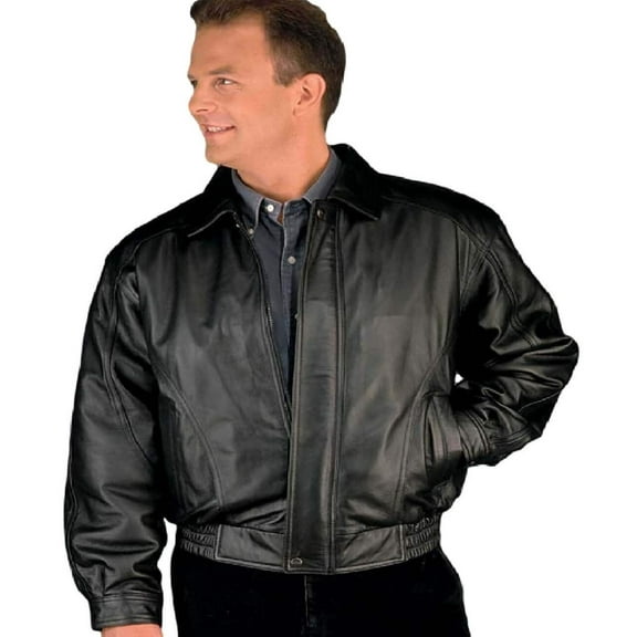 Reed Men's American Style Bomber Real Leather Jacket 7XL Black