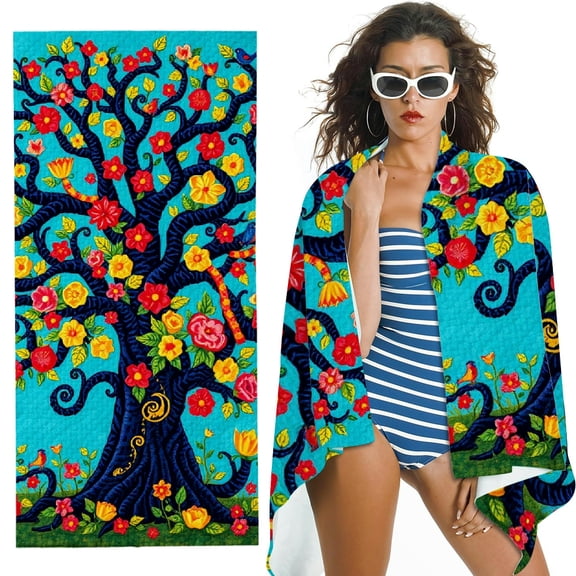 RKSupls Tree of Life Microfiber Beach Towel, Extra Large Quick Dry Lightweight Absorbent Towel for Travel Swimming Camping, Soft Super Absorbent- 30x60 in