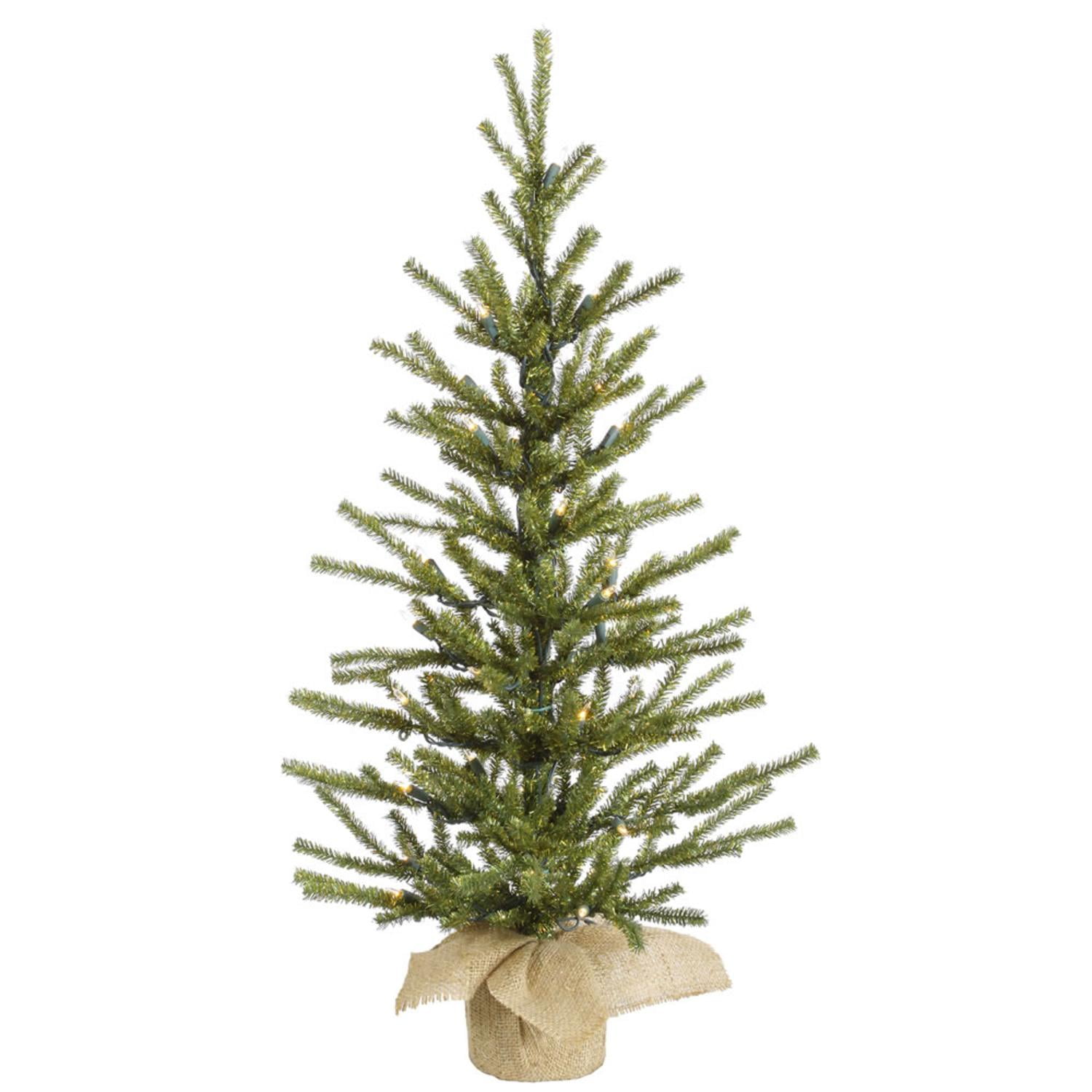 3.5' Sparkle Green Pistol Pine Artificial Christmas Tree w/Burlap Base